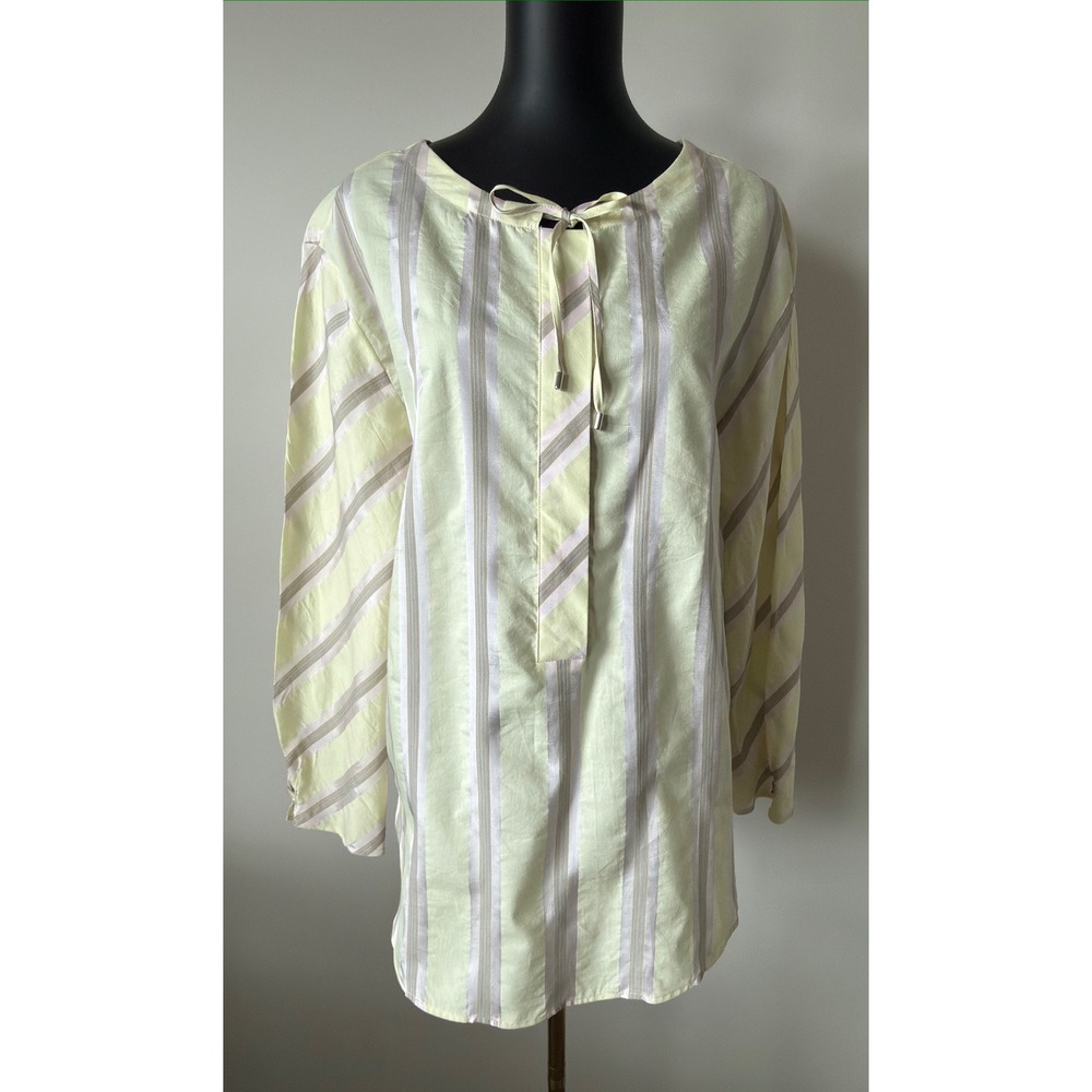 Carlisle Collection Yellow Pink Striped Silk Blend Tunic Blouse Top Size 10